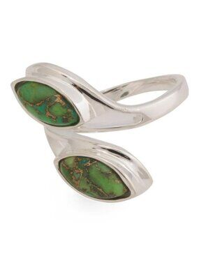 SHIVAM Made In India Sterling Silver Plated Green Copper Turquoise Ring